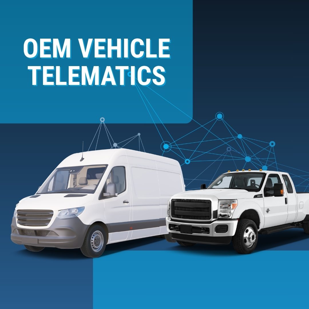 White service van and pickup truck representing OEM vehicle tracking
