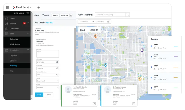 ServiceBridge live GPS dispatch map