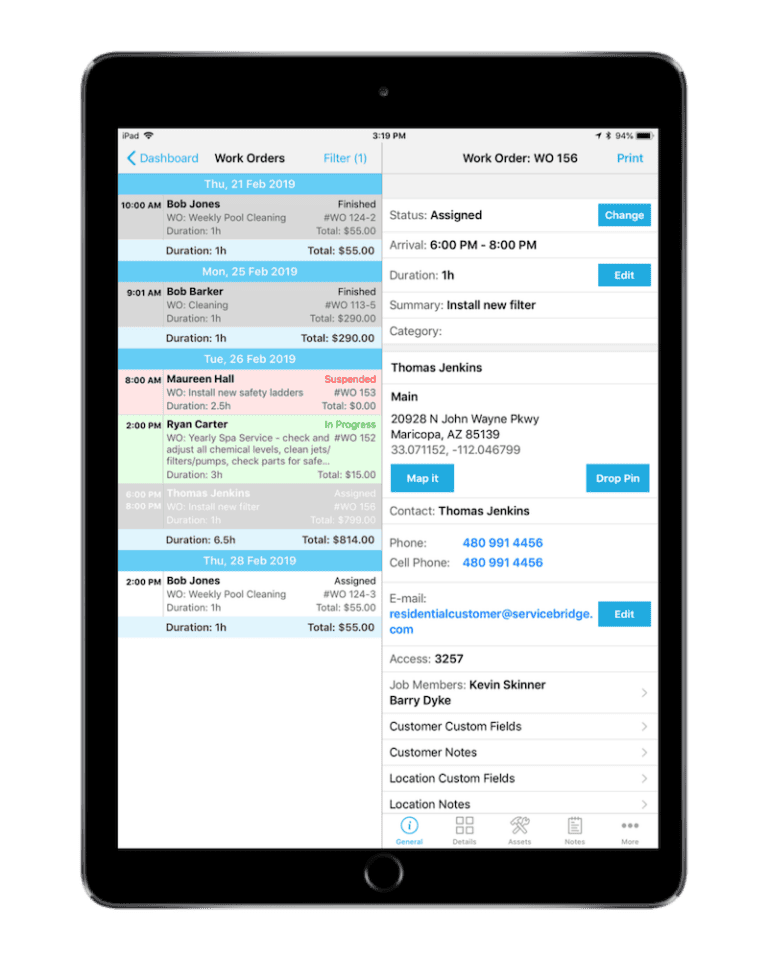 ServiceBridge schedule on mobile